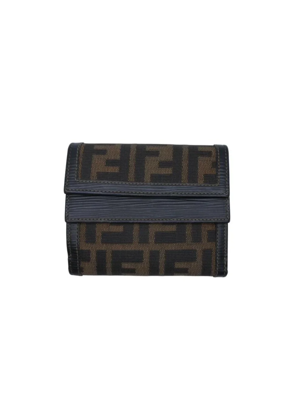 Fendi Zucca Pattern Trifold Wallet Compact Canvas Leather Brown Gold